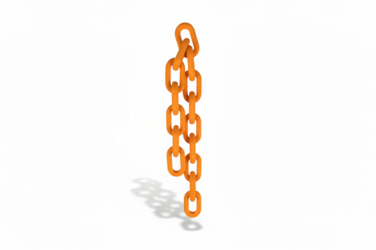 BANJOR HAKO Tragekette Standard in Orange, strukturierte Designer-Kette für Handtasche, Studioaufnahme auf weißem Hintergrund